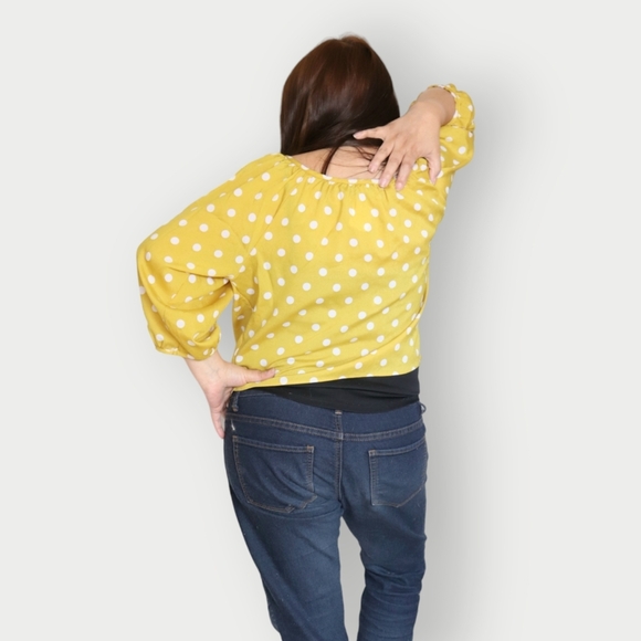 COLLECTION COSTA BLANCA WOMENS L YELLOW & WHITE POKA DOT SHIRT - Picture 9 of 14